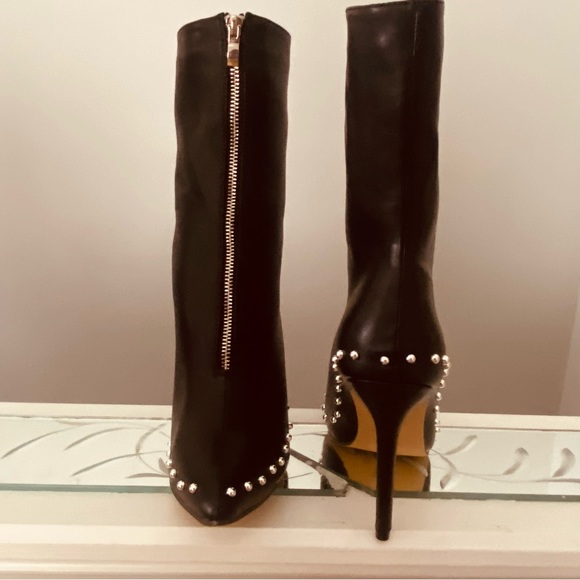 NWT Black pointed toe booty with silver stud edging, stiletto heels - Picture 3 of 7